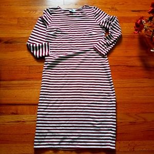Danty Jewells burgundy/white stripes long short sleeve large dress